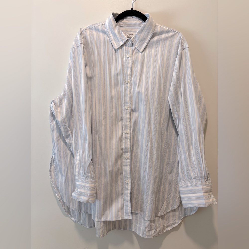 Blue and White Striped Shirt with Split Sides - Hudson North - 3X